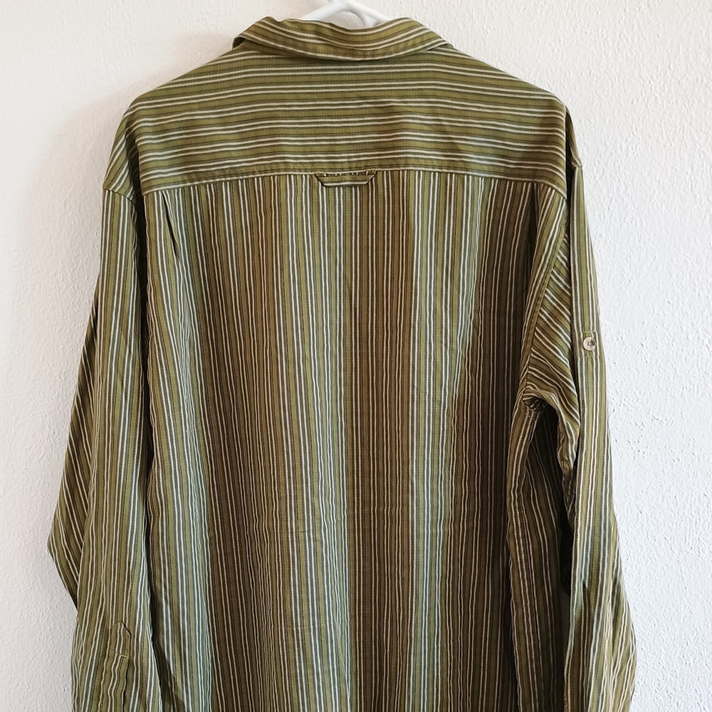 The North Face Green Striped Roll Tab Long Sleeve Outdoor Button Shirt XL - Picture 4 of 6